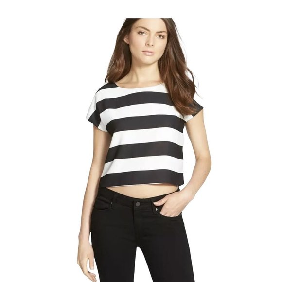 Sam Edelman Crop Top Blouse Striped Women Size Medium Back Zip EUC - Picture 1 of 9